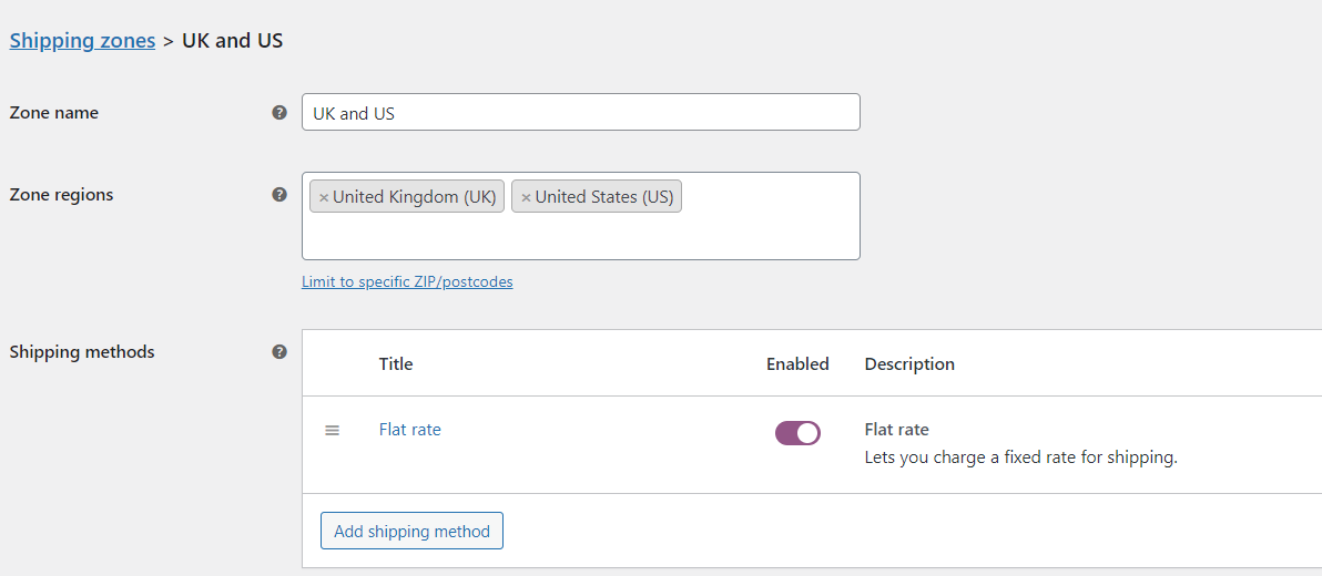 shipping zones