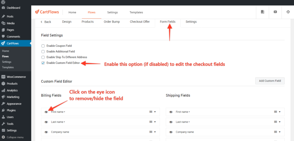 remove checkout fields