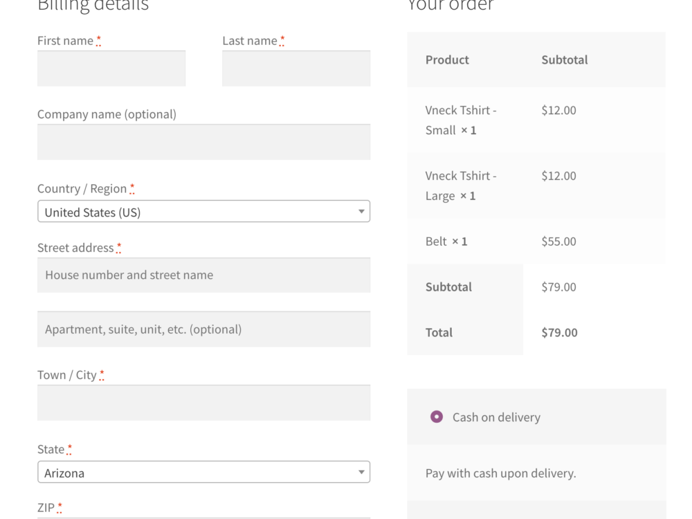 woocommerce checkout page