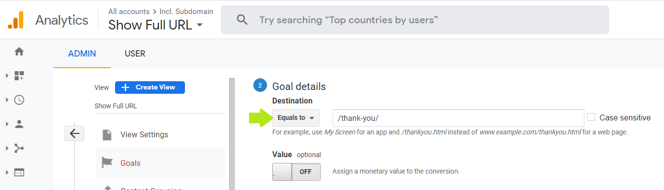 Fill goal details