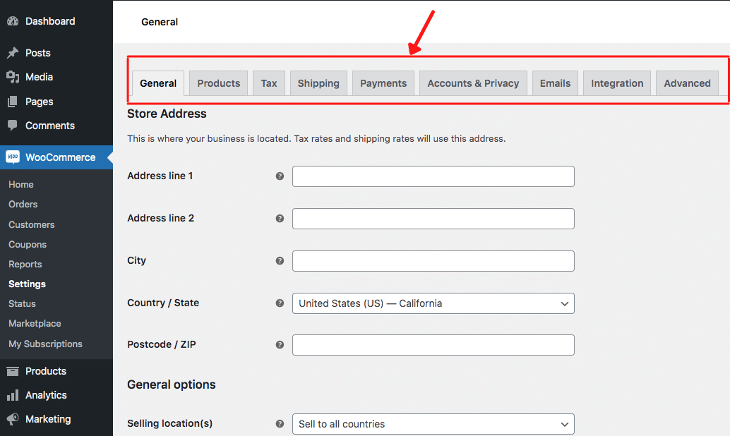 WooCommerce General Settings