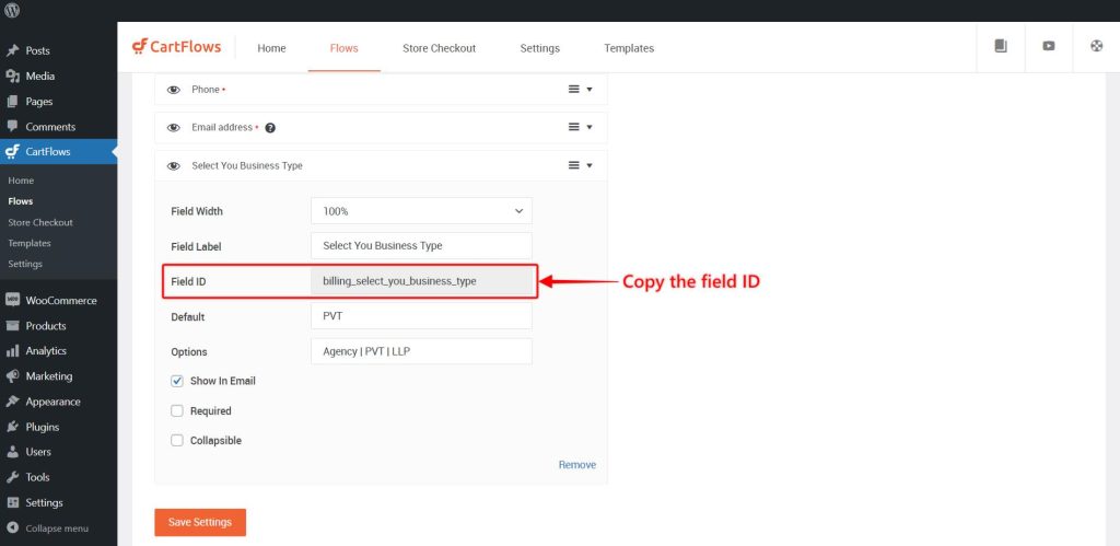 CartFlows Copy Field ID