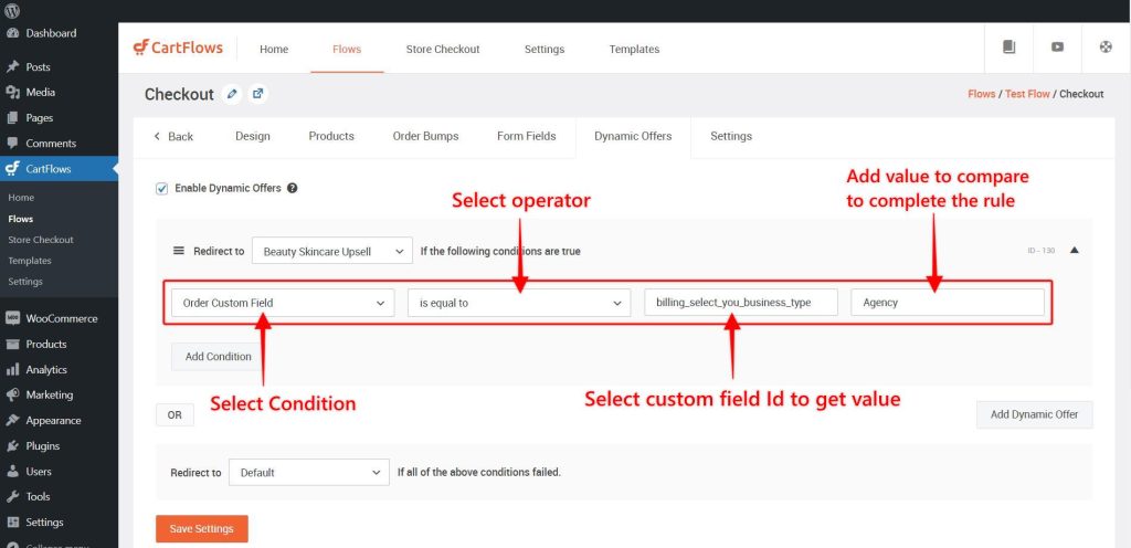 CartFlows dynamic offers Rule options