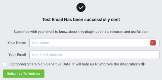 Email success notice